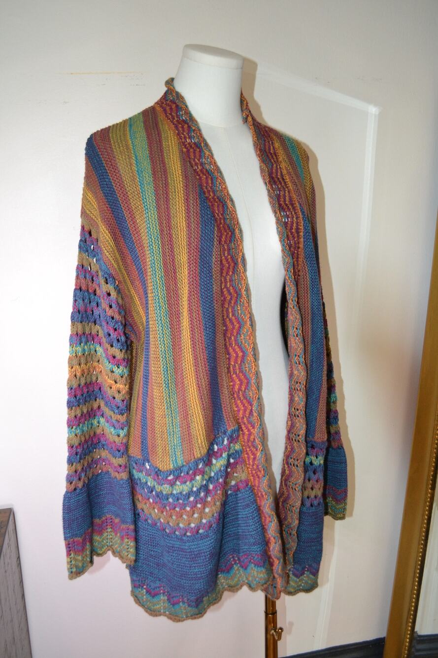 Boho Hippie Granola Rainbow Knit Crochet Bohemian Cardigan Size L